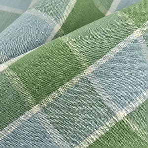 厚手のリネン混紡ヴィンテージブルーグリーンバッファローチェックファームハウス張り生地（椅子・シートクッション用）|クリームレッドチェック柄生地