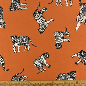 Orange Playful Tiger Woven Textured Upholstery Fabric|Exotic Wild Animal Fabric For Curtain Drapery Pillow