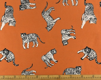 Orange Playful Tiger Woven Textured Upholstery Fabric|Exotic Wild Animal Fabric For Curtain Drapery Pillow