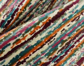 Heavyweight Multi-Colored Cut Velvet Upholstery Fabric|Modern Abstract Raised Stripe in Purple Pink Olive Green Furniture Fabric for Chairs