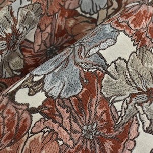 Heavy Weight Vintage Red Floral Jacquard Upholstery Fabric For Chair Curtain|Multi-Colored Abstract Farmhouse Country Decor Floral Fabric