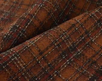 Vintage Gold Brown Soft and Smooth Wool Blend Tweed Plaid Upholstery Fabric For Chair Curtain|Elegant British Check Fabric For Pillow Coat