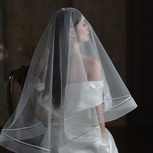 New,  White Double Layer Wedding Veil,  Stretch Mesh Covered Veil.