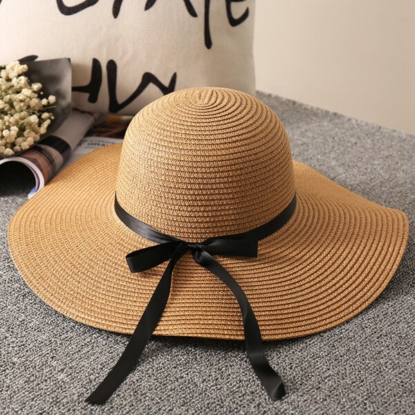 Sombrero de paja estilo con ala ancha, sombrero de paja de verano, sombrero de paja para mujer, sombrero de paja de verano plegable, hecho en EE.UU. Regalo de Navidad