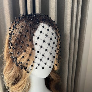 New, Black Veil headband, black birdcage veil, available in black and white.