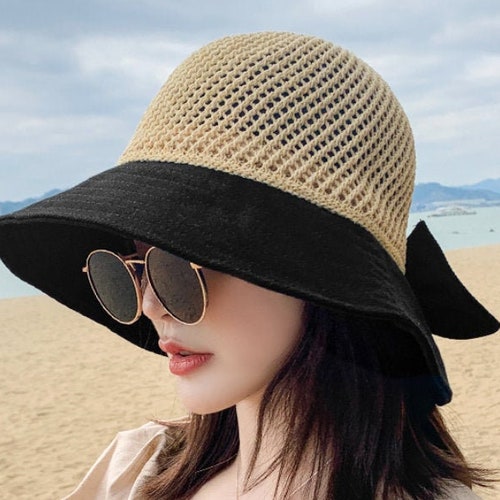 Summer Straw Hat Sun Hat Beach Hat With Bow Sun Visor Hat Etsy