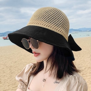 Summer Straw Hat, Sun Hat, Beach Hat with Bow, Sun Visor Hat, Summer Hat with Ribbon, UV Protection, Fashion Sun HatChristmas Gift