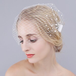 Pearl Birdcage Veil Bridal Bird Cage Wedding Tulle Bachelorette Accessory Headpiece Head Hair Piece Short Bride Gift Weddings Accessories