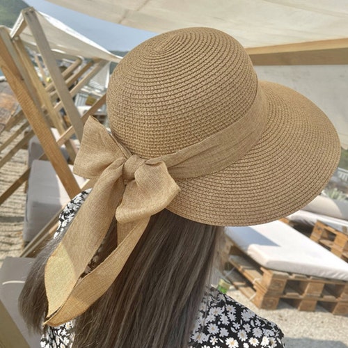 Vintage Summer Straw Hat Beach Hat With Bow Sun Visor Hat Etsy