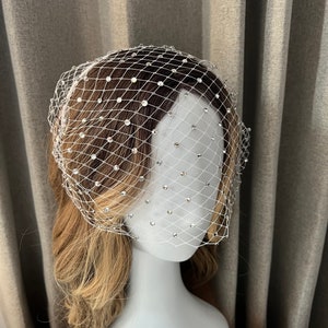 New, Wedding veil headband, white birdcage veil with diamonds, black veil.