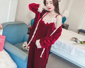Red velvet night dress Clearance