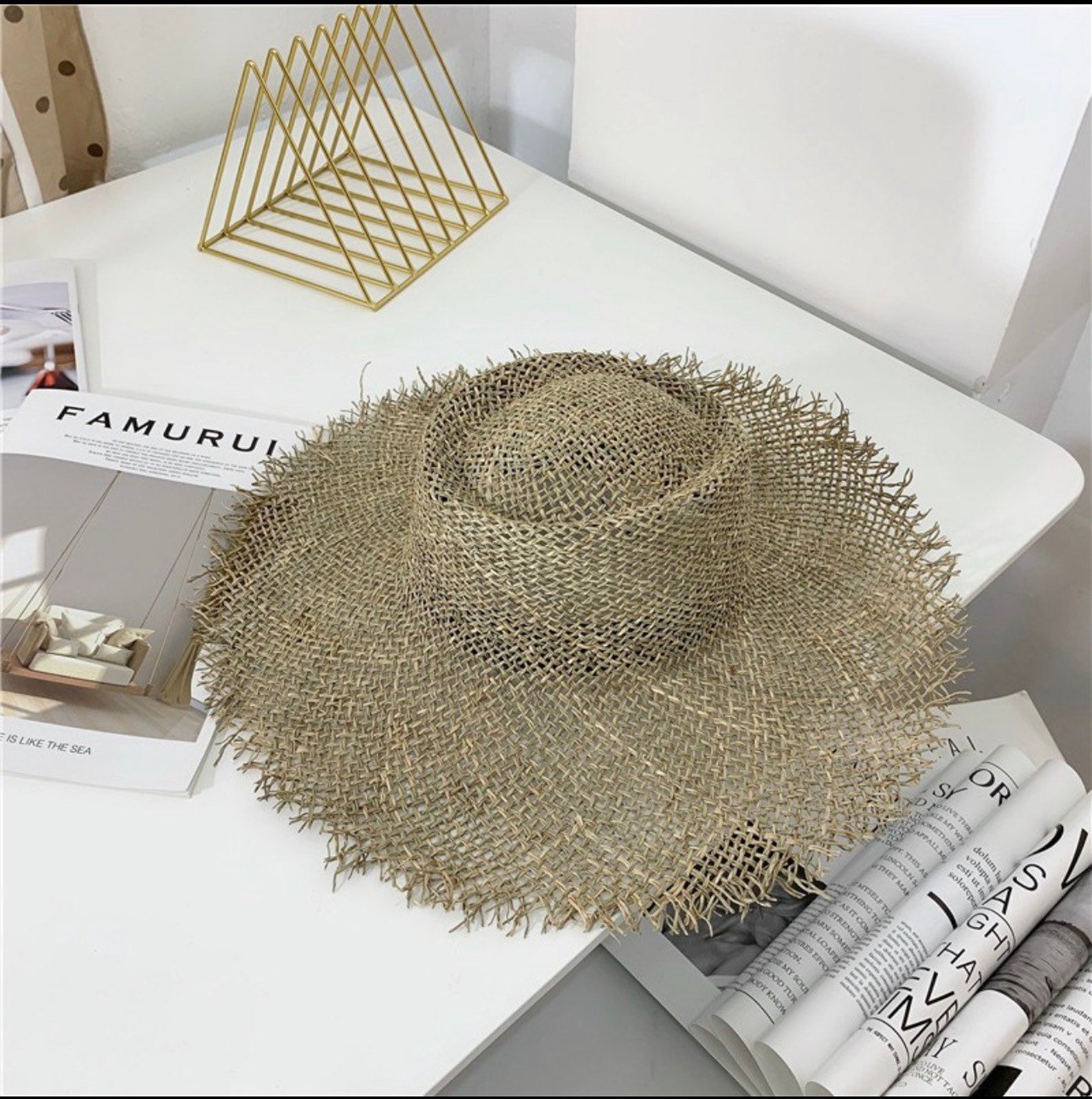New Raffia Straw Hat Women Summer Wide Brim Hat Elegant Big Etsy