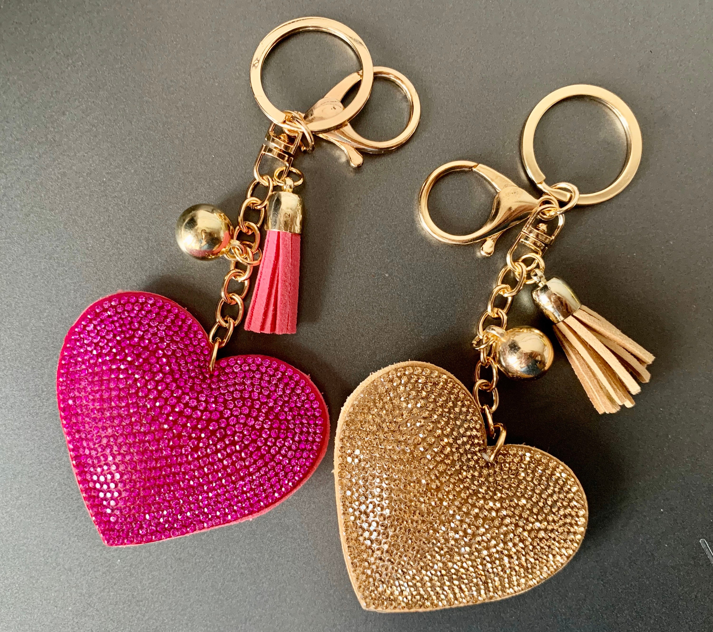 Women's Car Keys Ring Sparkle Cute Teddy Bear Tassel Leather BV lanyard  Rope Fashion Big Girls Keychains Hot Pink