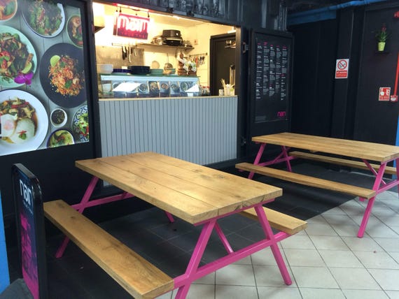 Industrial Chic Style Oak Steel Picnic Bench Picnic Etsy