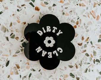 Retro Groovy Flower Magnet, Kitchen Dishwasher Dirty Clean Magnet, Wedding Gift, Housewarming Gift