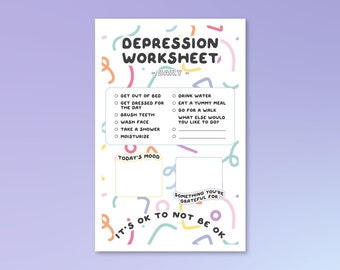 Colorful Daily Depression Checklist, Mental Health Worksheet, Self-Care Printable