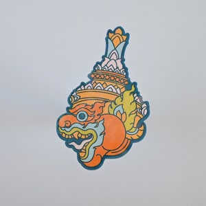 Cambodian Decor, Lord Hanuman Art, Hindu Monkey God Vinyl Sparkle Sticker image 1