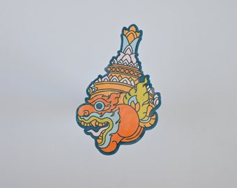 Cambodian Decor, Lord Hanuman Art, Hindu Monkey God Vinyl Sparkle Sticker