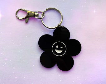 Groovy Smile Flower Keychain, Trendy Acrylic Keychain, Cute Floral Accessory Gift