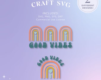 Groovy SVG, Retro Silhouette PNG, Funky Cricut Cut File, Rainbow Sweater Template, Good Vibes Shirt Cutting Design