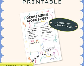 Colorful Daily Depression Checklist, Mental Health Worksheet, Self-Care Printable