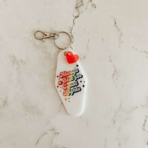 Vintage Motel Acrylic Keychain, Retro, Groovy, Cute, Trendy, Pride LGBTQ+ Gift