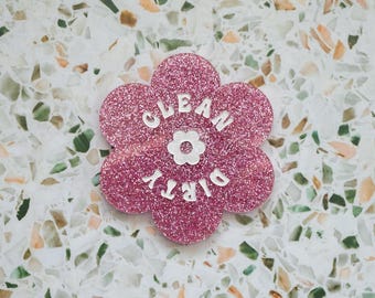Retro Groovy Flower Magnet, Kitchen Dishwasher Dirty Clean Magnet, Wedding Gift, Housewarming Gift