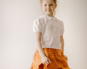 Ready to ship, Girl's linen circle skirt, 100% organic linen toddler girl or baby girl flowy linen skirt in natural grey or other color