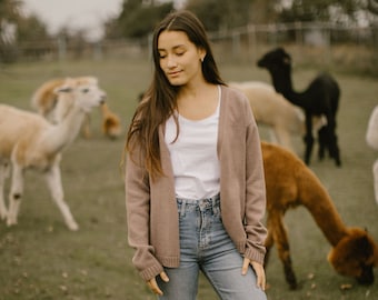 Alpaca  wool cardigan for women, Oversized open front sweater, Hand knit cardigan womens sweater, Loose oversized knit sweater