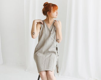 Linen dress UNA, V-neck sleeveless organic linen summer dress, linen wrap dress, semi formal linen dress, women clothing dresses