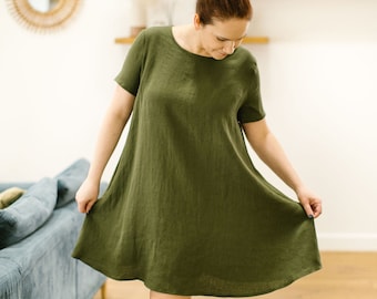 Plus size linen dress for women VICTORIA, Loose linen summer dress, Short sleeves pregnancy dress, Plus size linen clothing for holidays