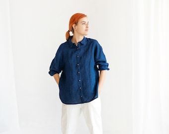 Classic linen button up shirt DOLLY, white linen shirt - other colors also available, ladies’ linen long sleeve shirt, oversize linen top