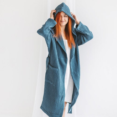 hooded linen robe