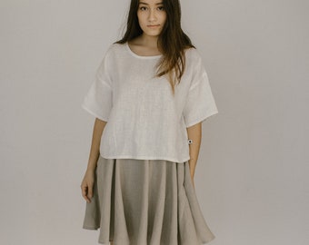 Pleated linen skirt Agnes, Circle skirt for summer, Organic linen skater skirt, Plus size skirt, 24 COLORS, Bohemian skirt