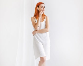 Loose linen slip dress STELLA, organic summer dress in brown, white, pink or other color, cami linen dress, linen nightgown / nightie