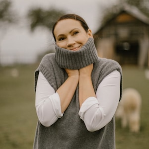 Women’s Cashmere & Merino Wool Blend turtleneck vest, Turtleneck VEST, Winter wool vest, Hand knitted vest, Oversized wool vest, 9 COLORS