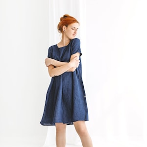 Vestido de lino de talla grande para mujer VICTORIA, Vestido holgado de lino para verano, Vestido de embarazo de manga corta, Ropa de lino de talla grande para vacaciones