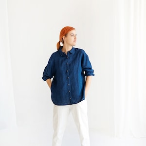 Classic linen button up shirt DOLLY, white linen shirt - other colors also available, ladies’ linen long sleeve shirt, oversize linen top