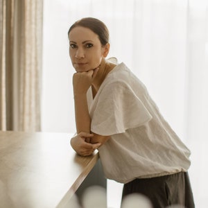 Organic linen blouse TINA, Womens linen tops for summer, Linen blouse with short sleeves, Plus size blouse, Linen clothes for women