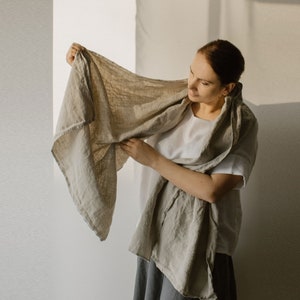 100% pure linen scarf for men & women, plain linen shawl wrap in black, white, blue or other color, unisex linen stitch scarf ready to ship