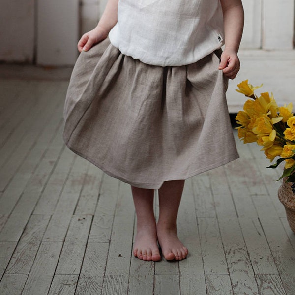 Linen midi skirt, 1st birthday outfit, Baby girl clothes, Baby shower, Circle skirt, Organic baby clothes, Baby clothes lots, Toddler skirt