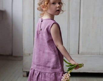 Girl‘s sleeveless linen dress with ribbon LILY, baby girl / toddler flowy linen dress for summer, organic flower girl / birthday girl dress