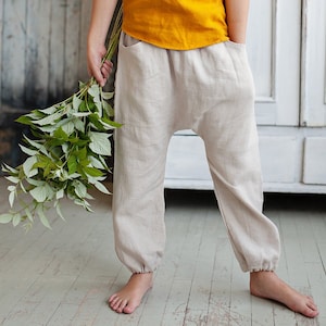 Unisex Kids Linen Harem Pants, Baggy Trousers for Toddlers, Baby Harem Pants For Summer, Handcrafted Children Linen Clothing