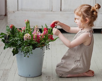 Linen baby girl overalls, Organic linen harem jumpsuit, Sleeveless linen jumpsuit, Baby girl romper for summer, Baby girl clothes