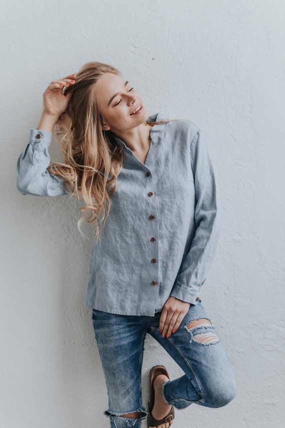 Linen shirt women Angelia, Linen t-shirt, Linen summer blouse, spring outfit, classic shirt, white linen shirt, button up shirt