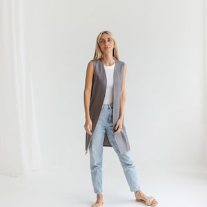 Women linen vest, Sleeveless linen cardigan for women, Summer linen jacket, Womens long west for casual wear, Loose long cardigan for summer