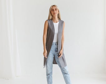 Women linen vest, Sleeveless linen cardigan for women, Summer linen jacket, Womens long west for casual wear, Loose long cardigan for summer