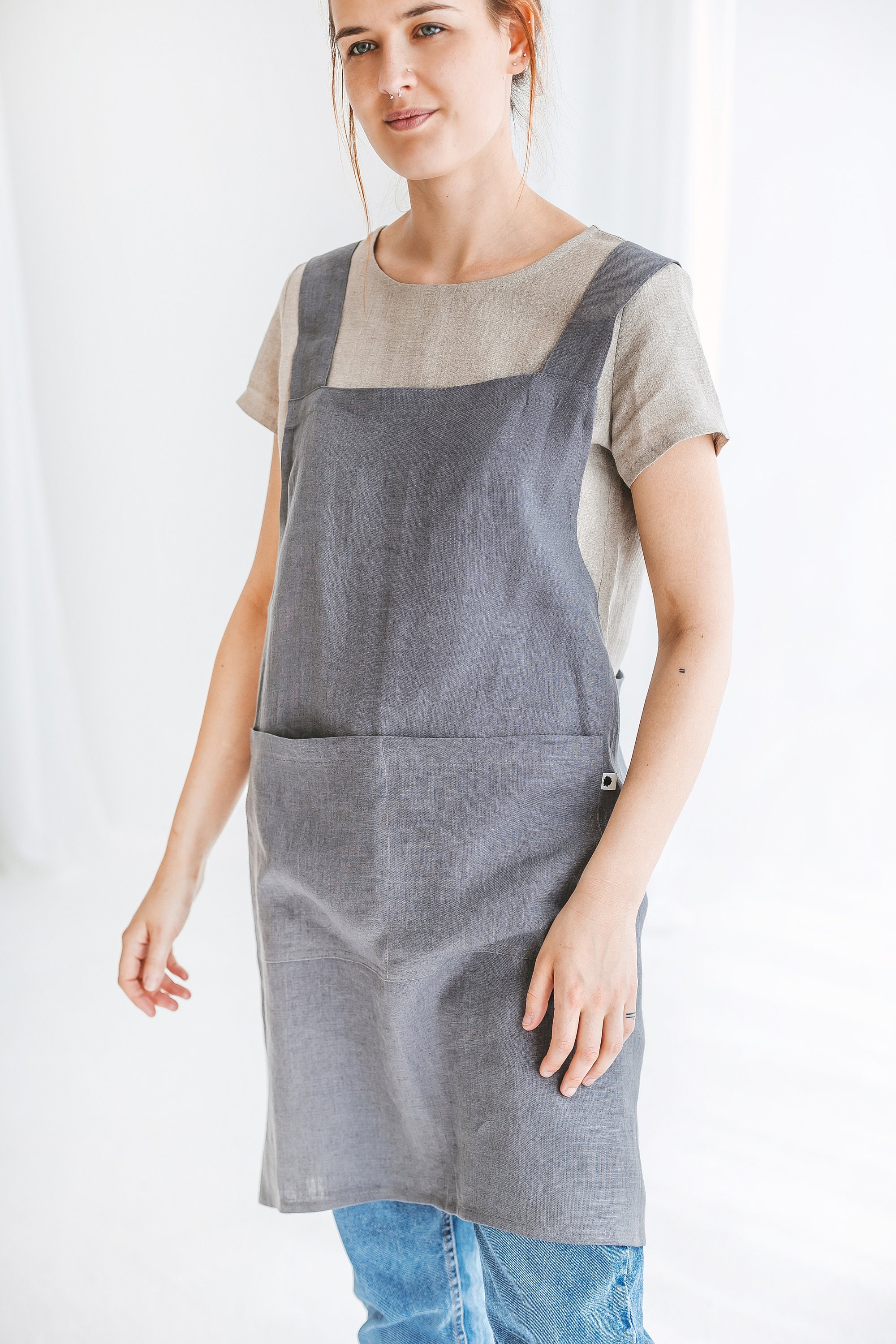Japanese Cross Back Linen Apron JULIE Pinafore Apron With - Etsy