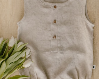 Ready to ship, Linen baby romper, Linen romper, Linen baby clothes, bodysuit, Baby romper, Organic baby clothes, Sleevless romper