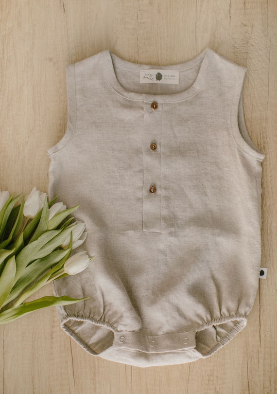 Ready to Ship, Linen Baby Romper, Linen Romper, Linen Baby